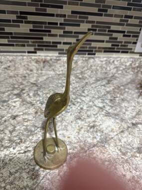 Vintage Mid-Century Solid Brass Crane Figurine Made in Korea